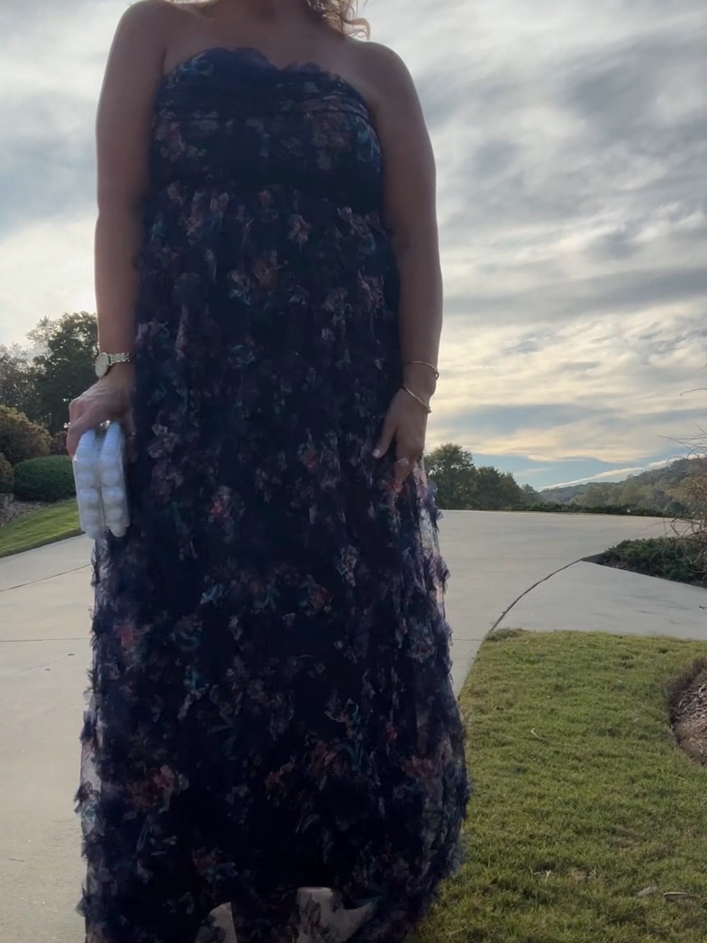 Lulu's Navy Strapless Floral Maxi Dress